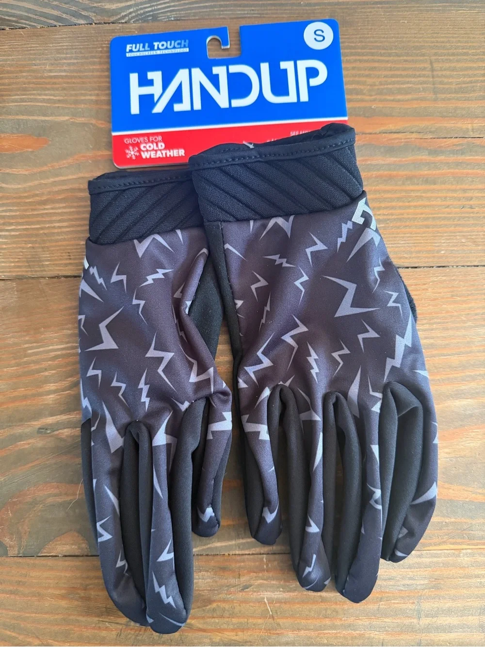 HandUp Women’s Full Touch Cold Weather Lightning Print Gloves - Black/Grey, S